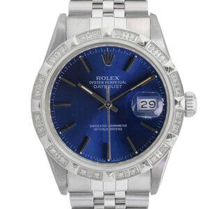 ROLEX DATEJUST BLUE INDEX DIAL 18K GOLD 0.85CTW DIAMOND STEEL JUBILEE 36MM 16234